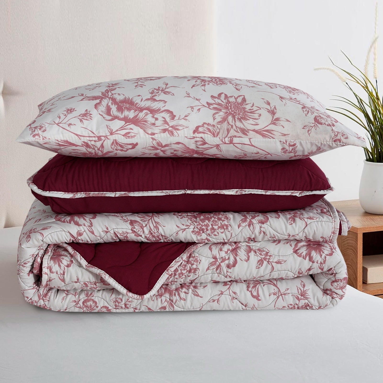 Floral Maroon 7-Pcs Cotton Punch