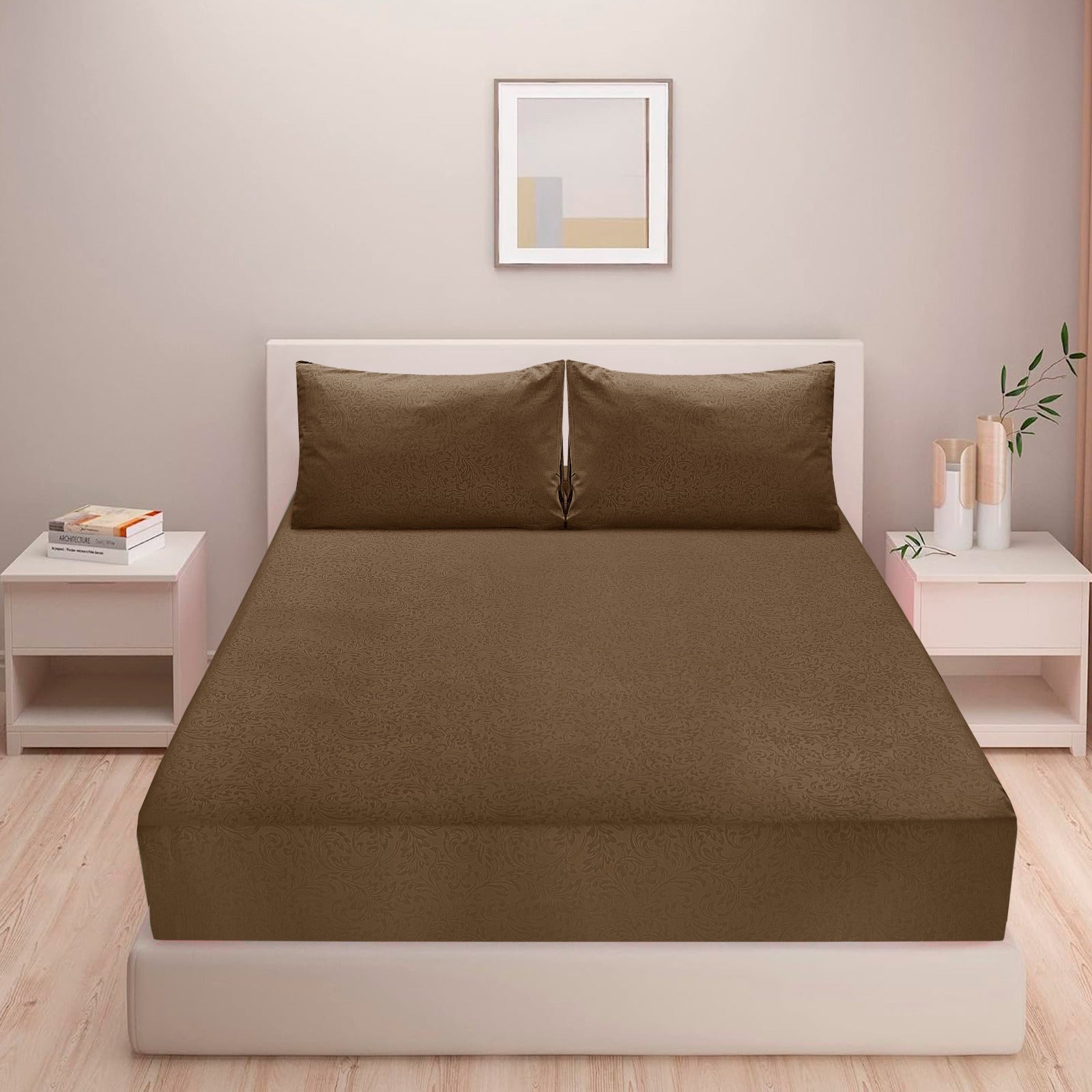 Mocha Brown- Fitted Sheet Set - King Cotton Punch