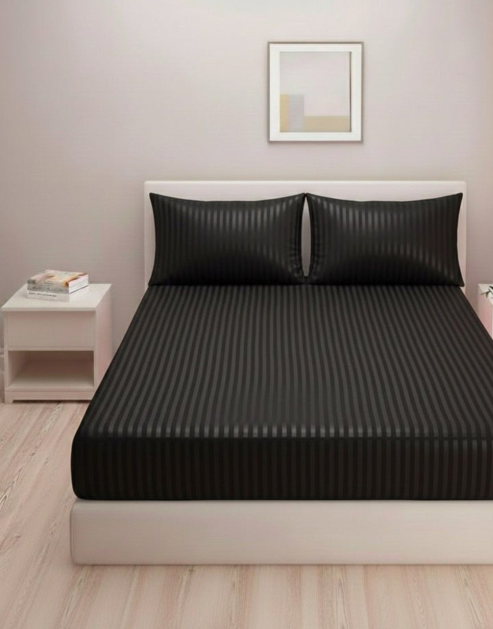 Black Satin Stripes Fitted