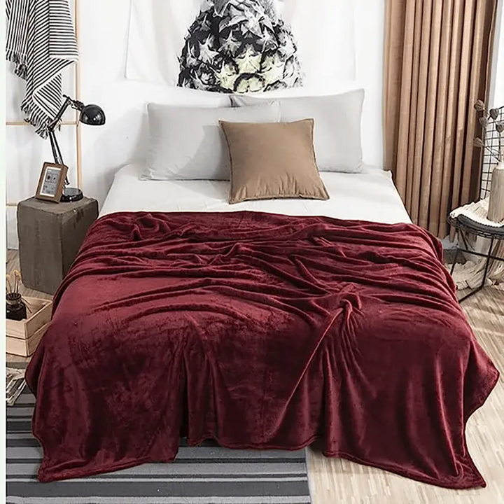 Ac Blanket Maroon Deep- Oversized - Faux Fur Fluffy