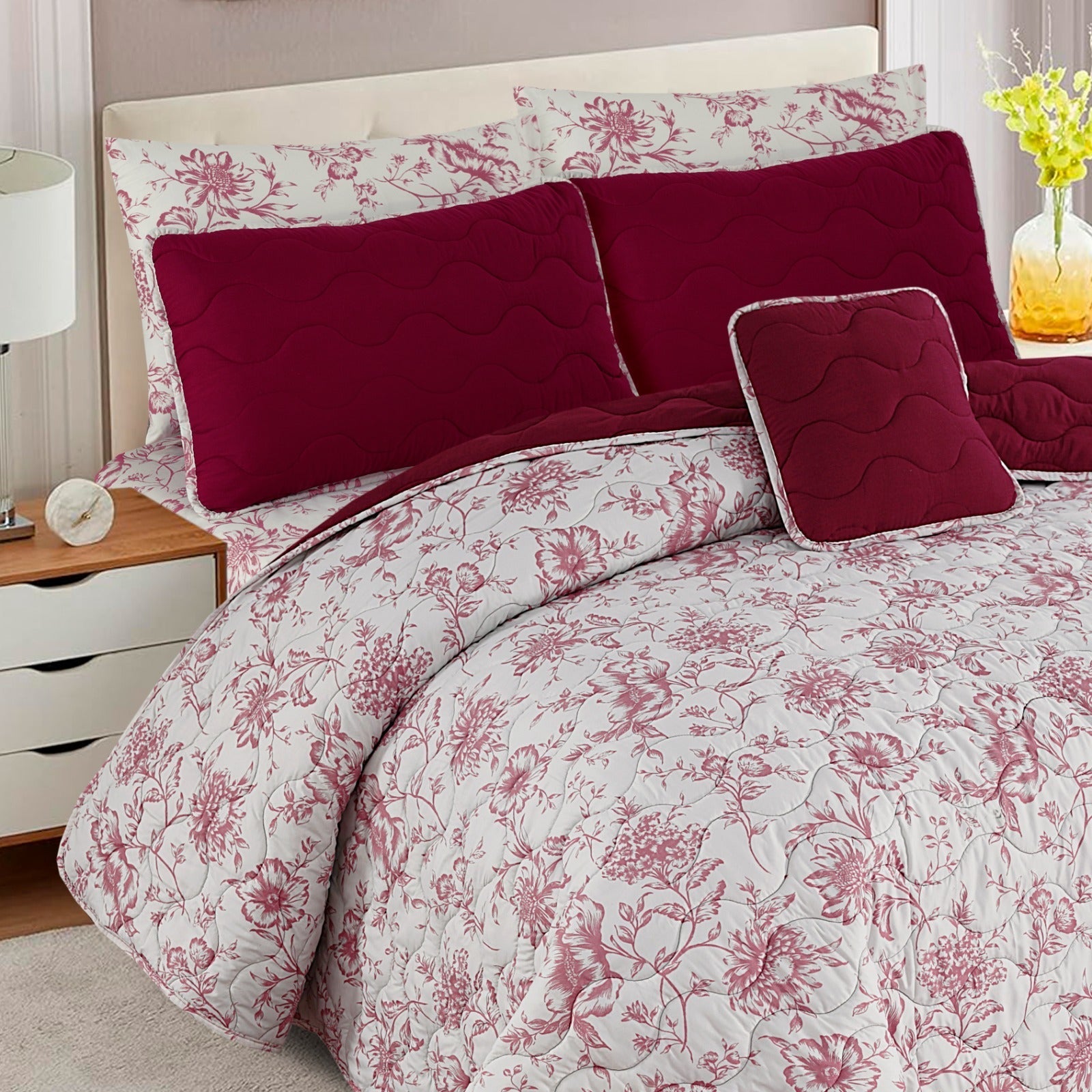 Floral Maroon 7-Pcs Cotton Punch